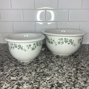 Corelle Coordinates Stoneware Casserole 2qt and 1qt Callaway Green Ivy Vintage